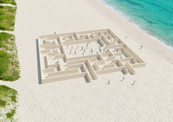 Rendering of ‘MAZE: Journey Through the Algorithmic Self’ by Sebastian Errazuriz. Courtesy the artist and Faena Art.