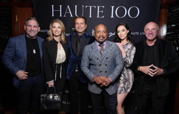 Grant Cardone, Elena Cardone Haute Media Group CEO Kamal Hotchandani, Daymond John, Heather John and Kevin O’Leary posed for a picture at Haute Living's annual Haute 100 Miami event with The Macallan and The EBH Group at Delilah Miami in Miami, FL on Monday, February 5th. 