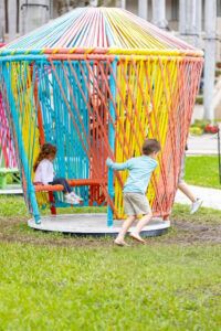 ©Creos Discover the magic of Los Trompos, a globally renowned art exhibition featuring colorful, oversized spinning tops, at Shops at Merrick Park.