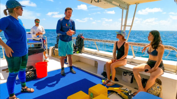 University of Miami team provides on-board lesson on coral reef restoration.