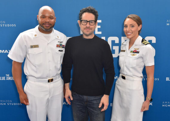 Photo credit: Jordan Strauss) (LOS ANGELES, CA - MAY 18: (L-R) Kevin Hill, J.J. Abrams and Monica Borza attend "The Blue Angels" screening at the AMC Century City 15 on May 18, 2024 in Los Angeles, CA)