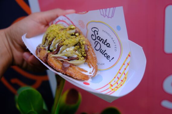 Dubai-Inspired: (The Doral Yard exclusive): Pistachio and Nutella with pistachio crumbs, inspired by the viral Dubai chocolate trend in a churro taco shell