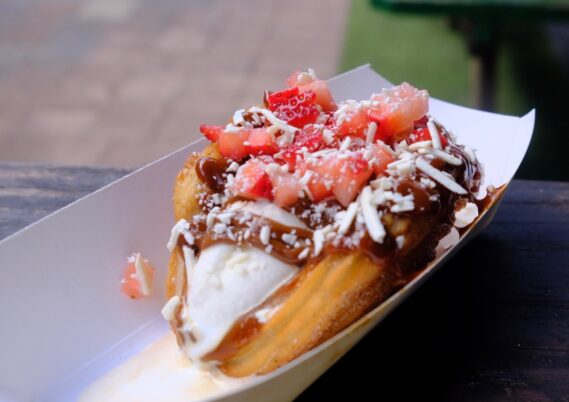 Santa Fresa: Strawberry with dulce de leche and cheese make a salty-sweet Colombian inspired cheese-and-fruit combo in a churro taco shell