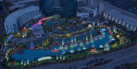 Rendering of what guests can expect during the festivities of ‘Hard Rock the Holidays’,Florida’s Most Spectacular Festival of Lights at Seminole Hard Rock Hotel & Casino Hollywood.