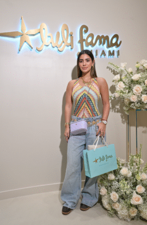 Maria Victoria Ruiz wearing Luli Fama at Luli Fama’s Dadeland Mall VIP Grand Opening in Miami