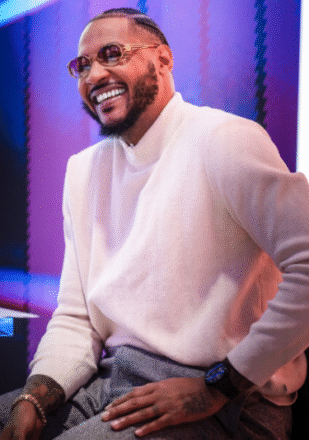 Carmelo Anthonymade an appearance on NBA on NBC wearing a Roger Dubuis Excalibur Spider
Pirelli Black DLC Titanium 45mm. Photo Credit: Instagram//
@carmeloanthony ;
 Photo Credit: Roger Dubuis