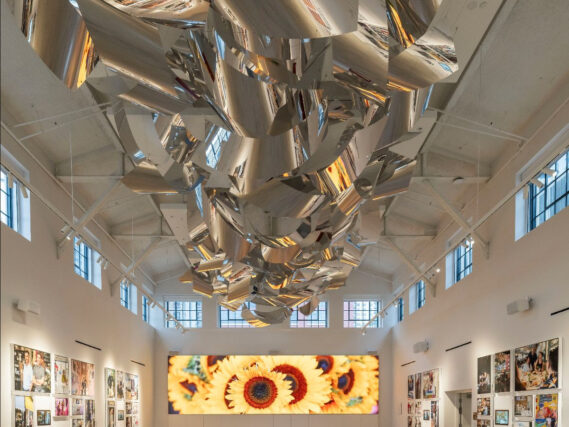 Image: Sharon Louden, Windows of Freedom Tower, 2025. 101 sheets of aluminum. Knight Skylight Gallery at the Freedom Tower, August 1, 2025. Photo by Oriol Tarridas.