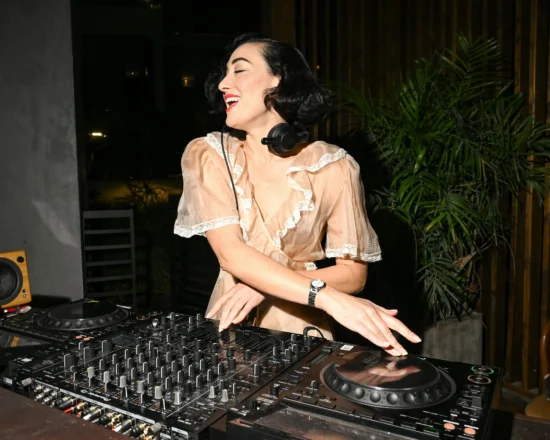 DJ Mia Moretti performing; atmosphere at the Tag Heuer x Fragment Carrera Chronograph launch party on Dec. 3, 2025. Photography by Madison Voelkel/BFA.com. Courtesy of Tag Heuer.