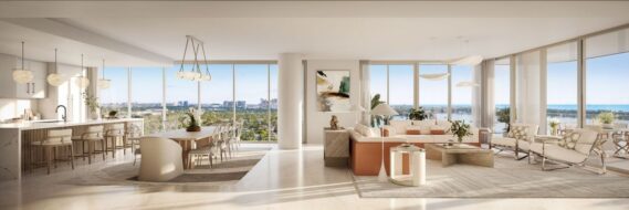 Set within one of the city’s most historic neighborhoods, the boutique condominium will introduce an exclusive collection of 39 thoughtfully designed residences, where bespoke interiors inspired by Mediterranean and Regency influences channel the timeless glamour of Palm Beach. Coupled with a suite of resort-style amenities, including a private dining room with a catering kitchen, a screening theater, a virtual sports swing simulator suite, a private wine storage and tasting room, an elevated pool deck and more, Maison d’Or stands out as the true “House of Gold” in South Flagler. Renderings: (Credit: Kolter Urban)