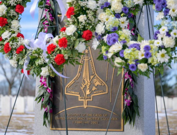The Space Shuttle Columbia Memorial is seen during a wreath laying ceremony that was part of NASA’s Day of Remembrance, Thursday, Jan. 23, 2025, at Arlington National Cemetery in Virginia. Wreaths were laid in memory of those men and women who lost their lives in the quest for space exploration. Credit: NASA/Bill Ingalls