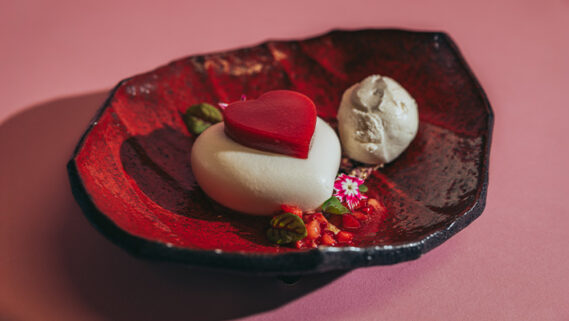Valentine's Day strawberry coconut mousse dessert at Kuro