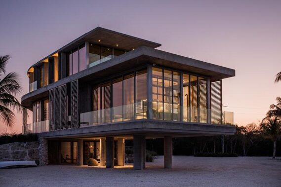 Impact glass is used for the floor-to-ceiling windows, built to withstand hurricane force winds.Photo credit: Ryan Lester, Architecture Sarasota