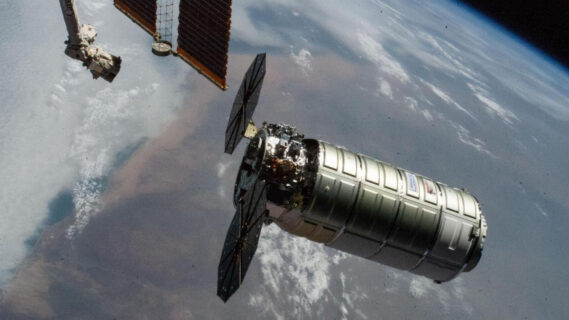 Northrop Grumman's Cygnus XL cargo craft, carrying over 11,000 pounds of new science and supplies for the Expedition 73 crew, is pictured moments before its capture with the International Space Station's Canadarm2 robotic arm. Both spacecraft were orbiting 257 miles above Namibia. Cygnus XL is Northrop Grumman's expanded version of its previous Cygnus cargo craft increasing its payload capacity and pressurized cargo volume. Credit: NASA