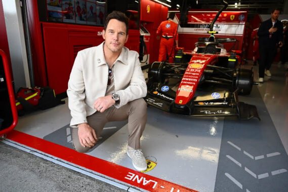 Chris Pratt Wears the Hublot Big Bang Unico King Gold Pavé 44MPhoto by (Mark Sutton - Formula 1/Formula 1Getty Images; Photo by Hublot