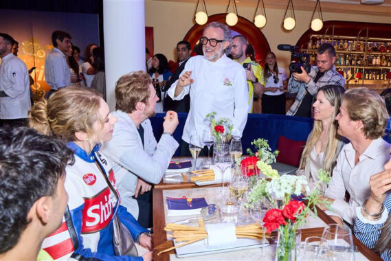 Barilla hosts Arvid Lindblad, Mikaela Shiffrin, and Nico Rosberg with Chef Massimo Bottura at Torno Subito, where the Formula 1® community came together for a surprise dinner.